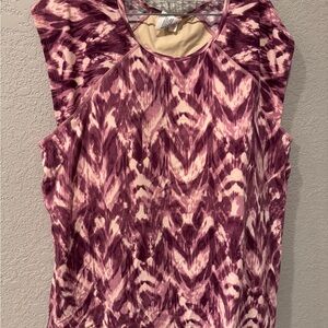 Duluth Trading Co purple cream built in bra swim top cap sleeves sz 18 EUC UPF50